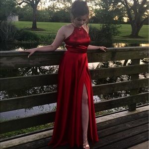 Long, Red, Satin formal dress